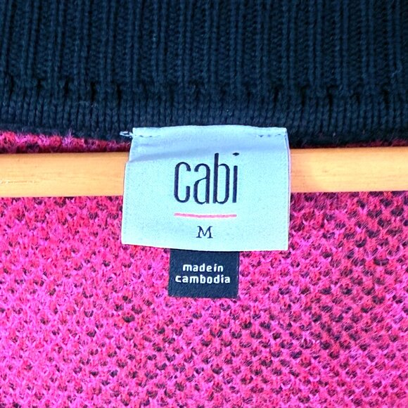 Cabi Rococo Floral Deep V Neck Pullover Sweater Womens M Black Pink Poppy Bloom - Picture 2 of 8